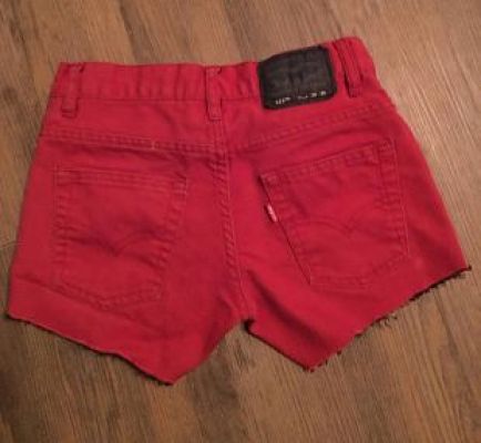 Levi's - Red Denim Shorts, Size 0/1, Raw Slightly Frayed Hem, 25-Inch Waist, XS