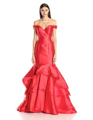 Jovani Women's Fitted Off The Shoulder Dress, Red, 4