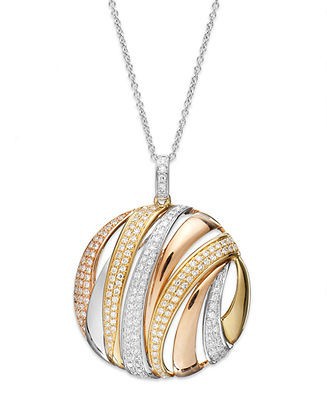 14k Tri-Tone Gold Diamond Circle Pendant Necklace (3/4 ct. t.w.)