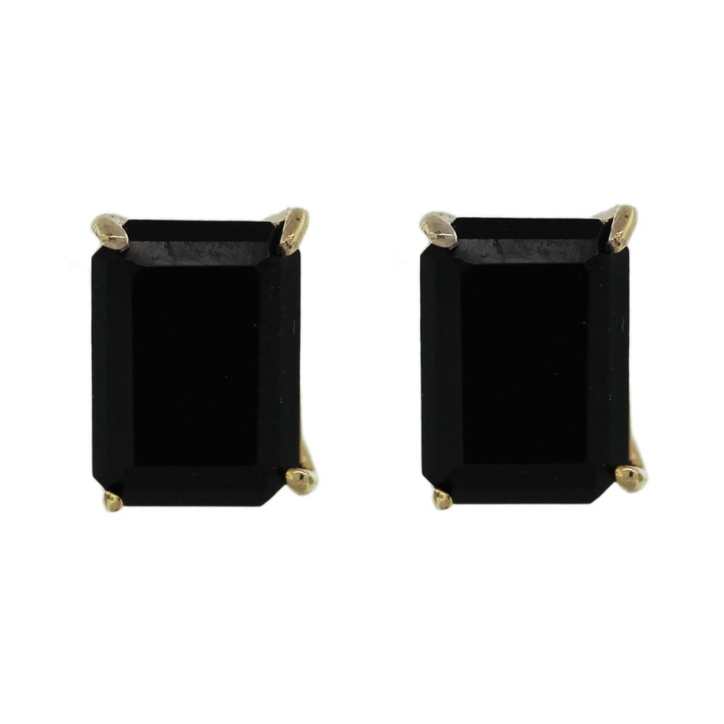 14k Yellow Gold Black Onyx Stud Earrings