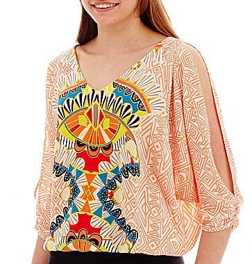 3/4-Sleeve Cold-Shoulder Print Top