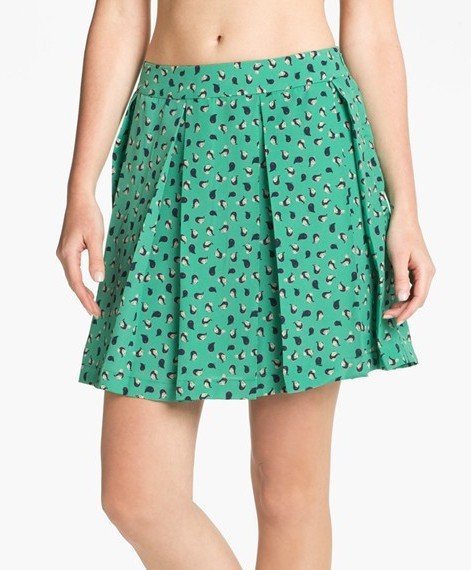 Bird Print Pleated Skirt