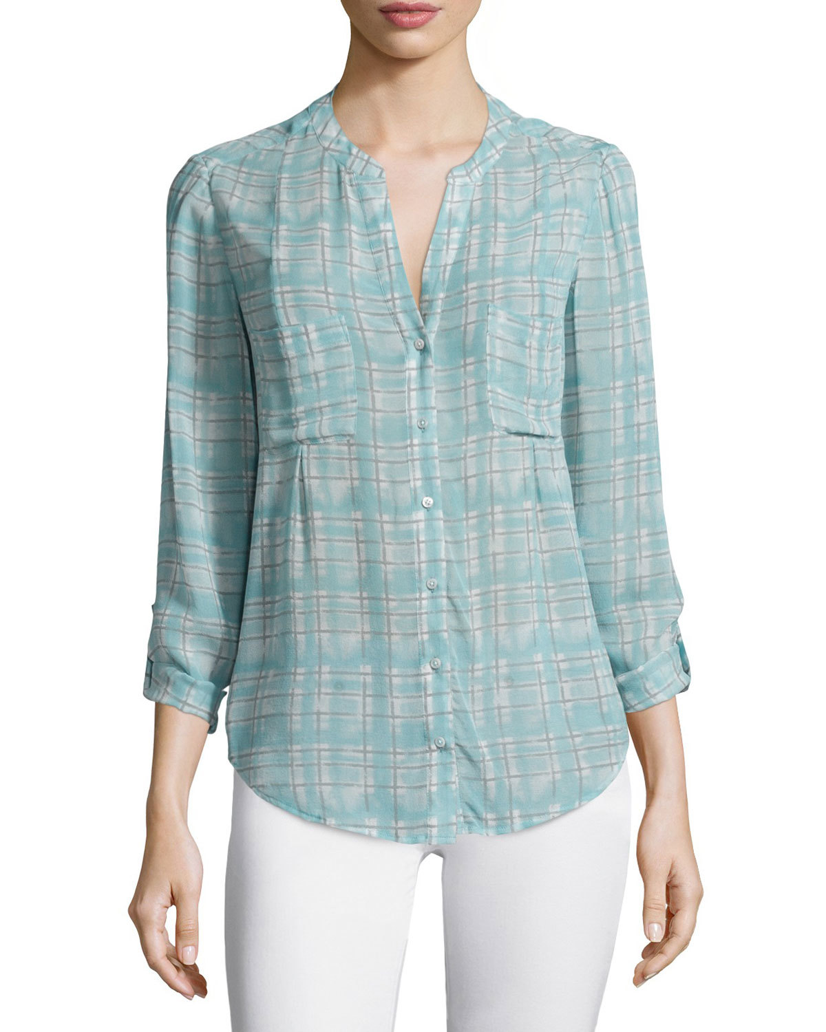 Bonilla Painted-Plaid Georgette Top
