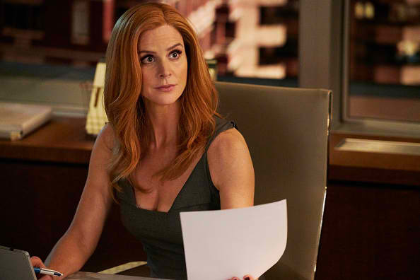 Donna Paulsen's Sleeveless Neck-Flap Sheath Dress on Suits