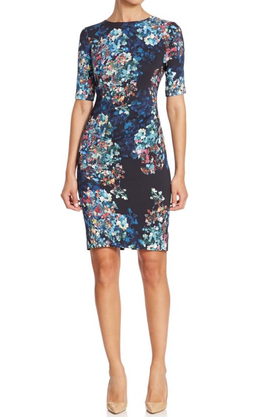 Elbow Sleeve Floral-Print Dress
