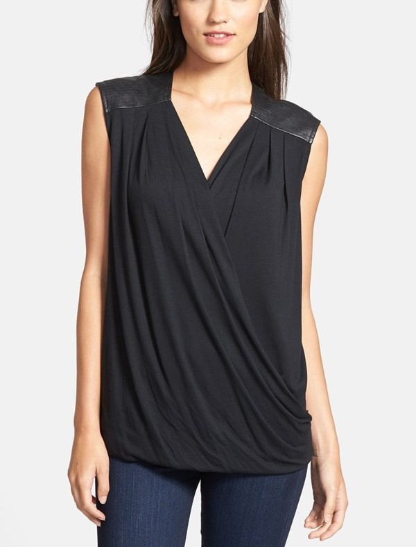 Faux Leather Wrap Top