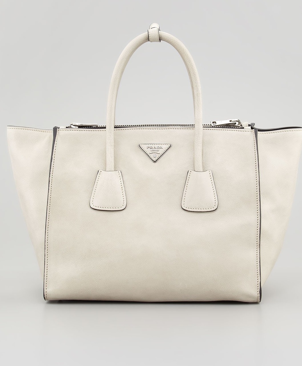 Glace Calf Twin Pocket Tote Bag in Off White