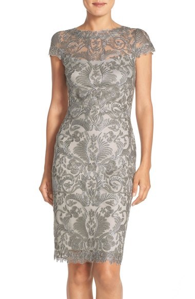 Illusion Yoke Lace Sheath Dress (Regular & Petite)