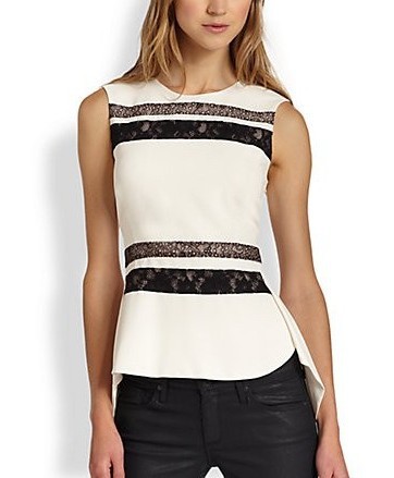Lace-Trim Split-Back Peplum Top