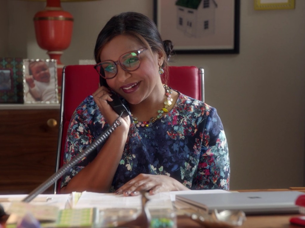 Mindy Lahiri's Floral Print Dress and Crystal Necklace on The Mindy Project