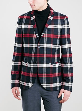 NAVY AND RED TARTAN SKINNY FIT BLAZER
