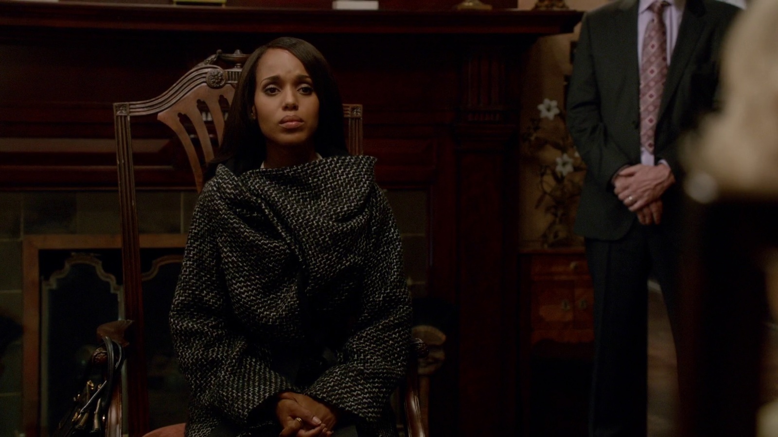 Olivia Pope's Talik oversized woven wrap coat on Scandal