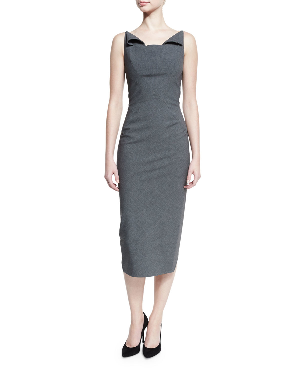 Sleeveless Neck-Flap Sheath Dress