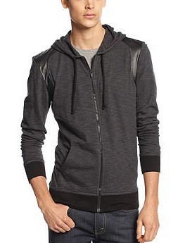 Zip-Front Faux Leather Trim Hoodie
