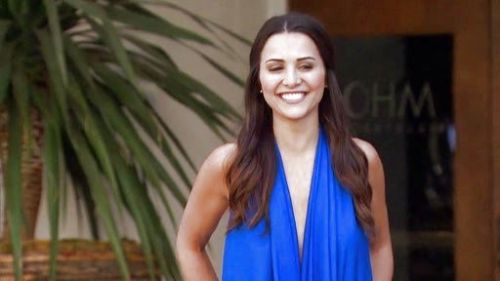 Andi Dorfman's Draped Halter Neck Top on The Bachelorette 