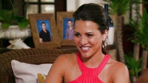 Andi Dorfman's Halter Neck Asymmetrical Gown on The Bachelorette 