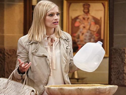 Caroline Channing's Sleeveless Blouse With Tie Neck on 2 Broke Girls