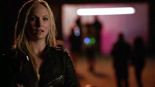 Caroline Forbes's Long-Sleeve Faux-Leather Cropped Moto Jacket on The Vampire Diaries