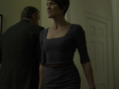 Claire Underwood's Square Neck Fitted Dress in Grey on House of Cards