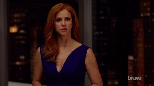 Donna Paulsen's Purple Wool Darted V Neck Sleeveless Sheath Dress on Suits