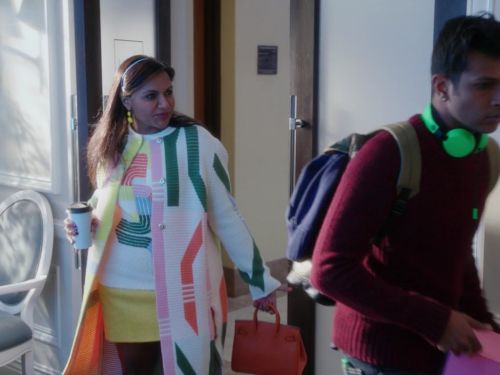 Dr. Mindy Lahiri's 'Track-L' sweater on The Mindy Project