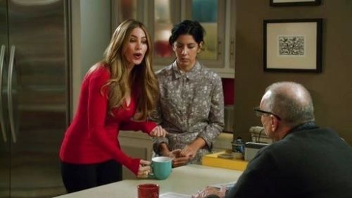Gloria Pritchett's Ribbed-Knit Surplice-Neck Long-Sleeve Top on Modern Family