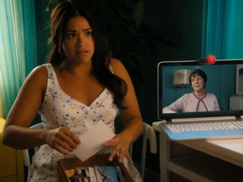 Jane Villanueva's Anchor-Print Fit & Flare Dress on Jane the Virgin