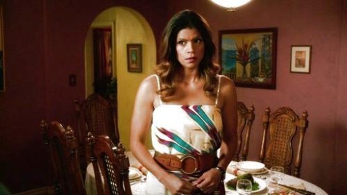 Jane Villanueva's Spaghetti Strap Maxi Dress with Braided Self Belt on Jane the Virgin