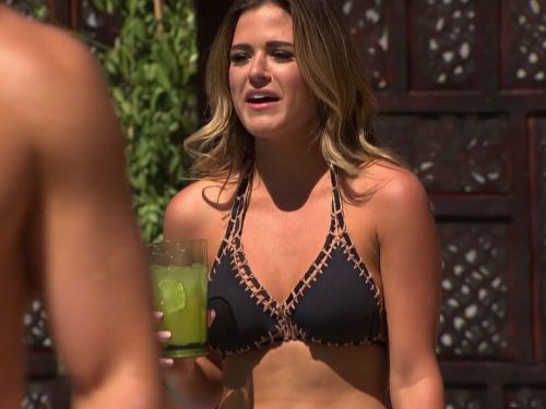 Jojo Fletcher's Black Crochet Trim Halter Bikini on The Bachelorette