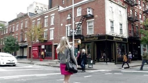 Kelsey Peters's Leather Wrap A Line Skirt on Younger