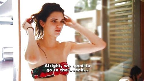 Kendall Jenner's Fruit Print Nylon Tricot Ruched Front Bikini Tube Top on Keeping Up With The Kardashians
