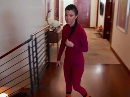 Kourtney Kardashian's Red Long Sleeve Ski Top and Leggings on Keeping Up With The Kardashians
