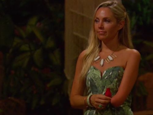 Sarah Herron's Leaf Print Strapless Romper on Bachelor in Paradise