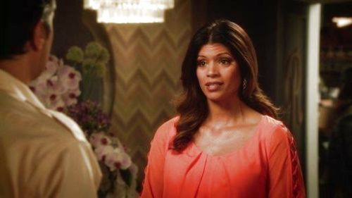 Xiomara Villanueva's 3/4-Sleeve Lattice Belted Dress on Jane the Virgin