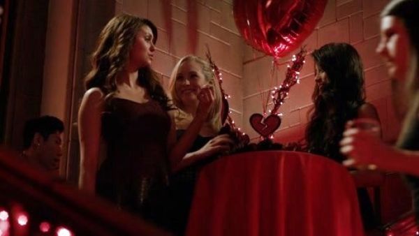 Katherine Pierce's Foiled Ombré Lace Fit & Flare Dress on The Vampire Diaries