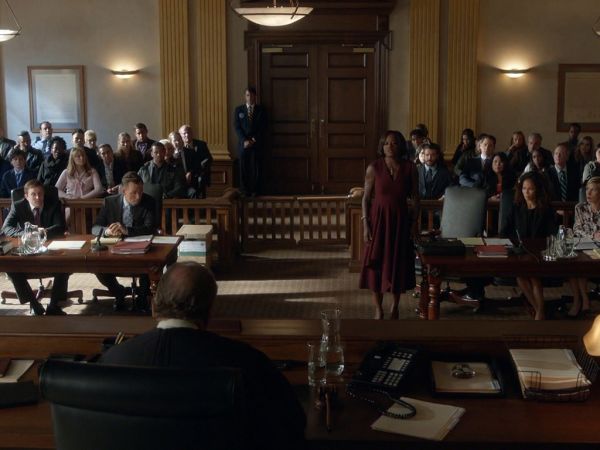 Annalise Keating's asymmetric drape dress on How to Get Away With Murder