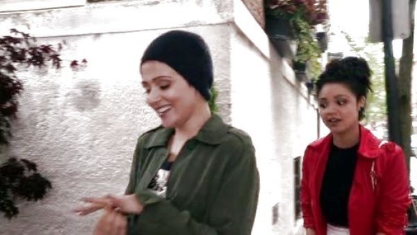 April Carver's cropped striped bead embellished tank on Chasing Life