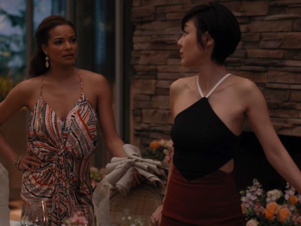 April Malloy's Printed Twist Front Maxi Dress and Karen Kim's Cutout Colorblock Dress on Mistresses