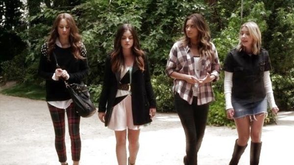 Aria Montgomery's Cady Collage Dress on Pretty Little Liars