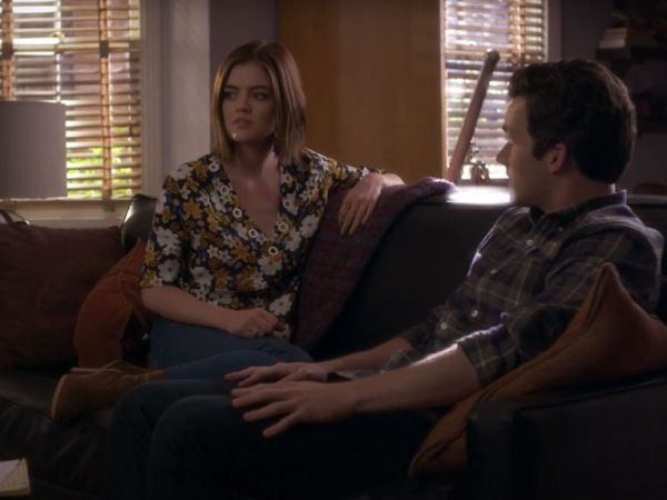 Aria Montgomery's Floral Top with Grommets on Pretty Little Liars