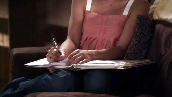 Aria Montgomery's Lola Stripe Peplum Tank on Pretty Little Liars