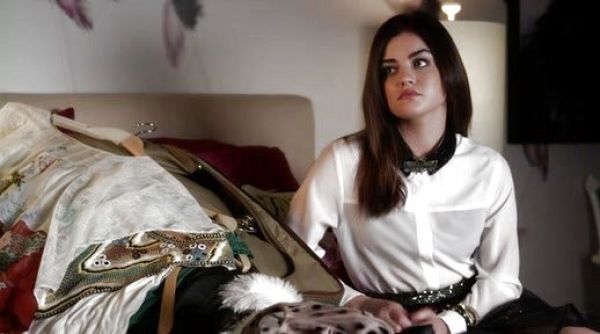 Aria Montgomery's Mollow Sequin Blouse on Pretty Little Liars