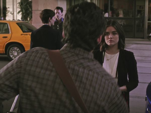 Aria Montgomery's Pleated Lace Trim Top on Pretty Little Liars