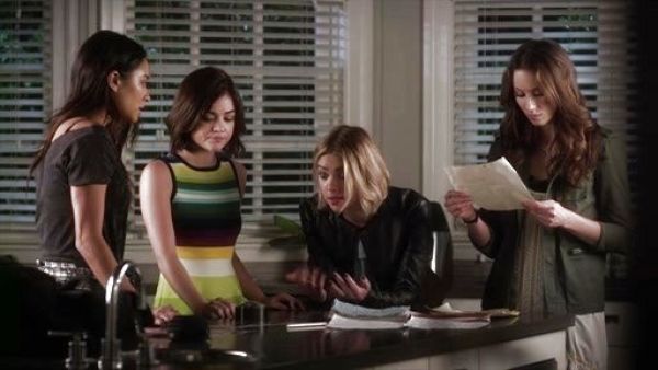 Aria Montgomery's Rainbow Stripe Knit Dress on Pretty Little Liars