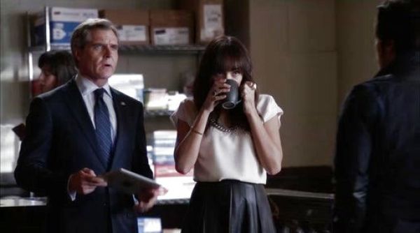 Ashley Davenport's Box Pleat Leather Skirt on Revenge