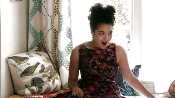 Beth Kingston's Foss cutout floral-brocade dress on Chasing Life