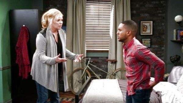 Bonnie Wheeler's Leather-Shoulder Drape Cardigan on Baby Daddy