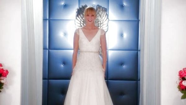 Brittany Pierce's 'Vionnet' V-Neck Metallic Lace Gown (In Stores Only) on Glee