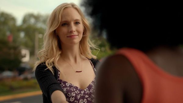 Caroline Forbes' Scarlet Fit Flare Dress on The Vampire Diaries