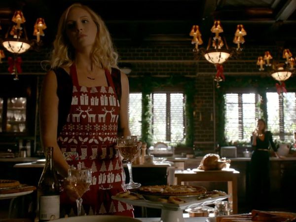 Caroline Forbes's Adult Holiday Icons Apron in Red/White on The Vampire Diaries